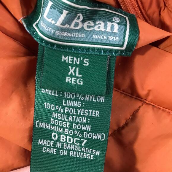 LL Bean mens XL orange grey reversible goose down puffer quilted vest 0BDC7 - Picture 5 of 13